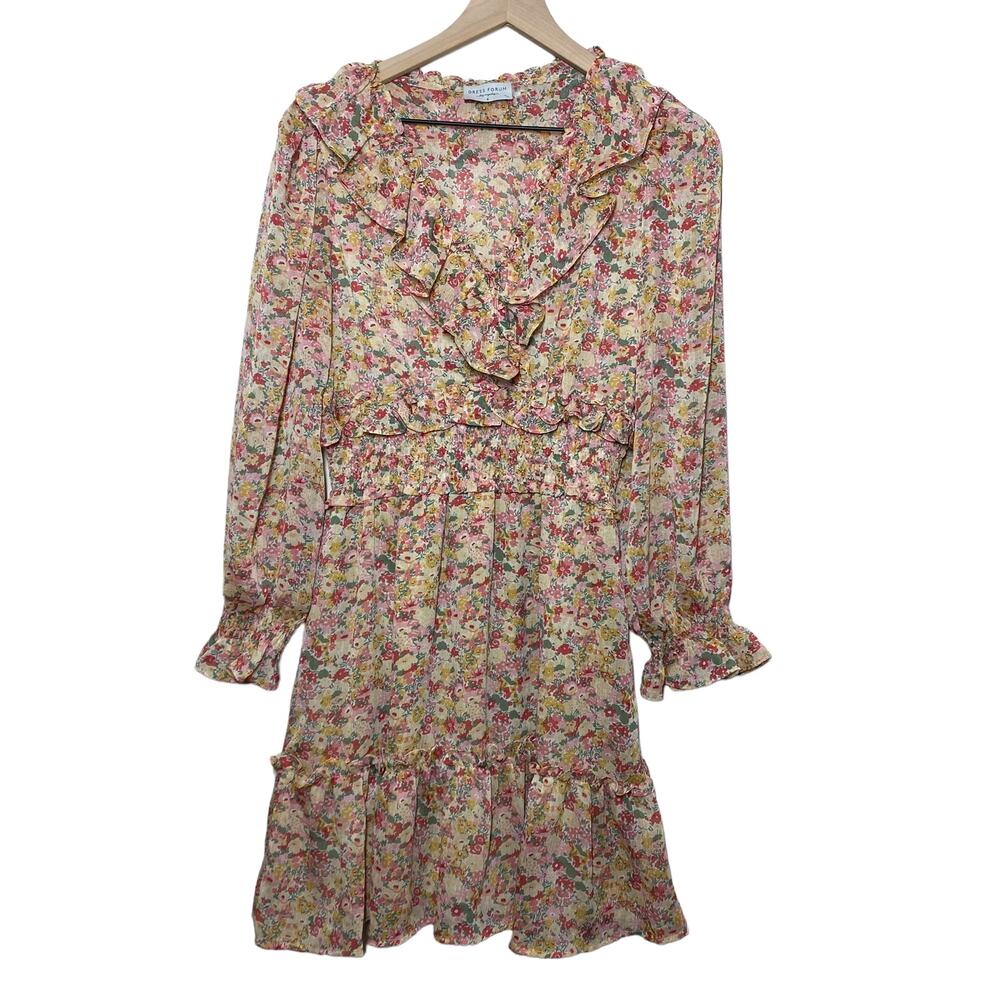 Dress Forum‎ Women's Floral Frilled Ruffle Long Sleeve Mini Dress Size Small